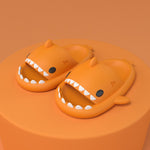 orange cloudy shark slippers slides