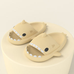 beige cloudy shark slippers slides