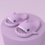 purple cloudy shark slippers slides