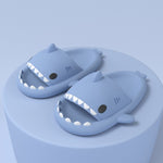 blue cloudy shark slippers slides