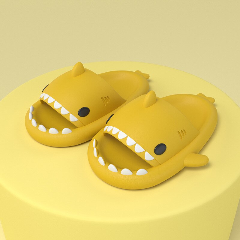 yellow cloudy shark slippers slides
